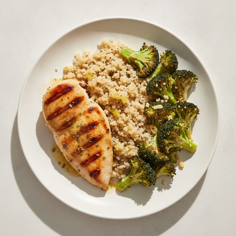 Grilled Chicken Breast with Quinoa and Roasted Broccoli