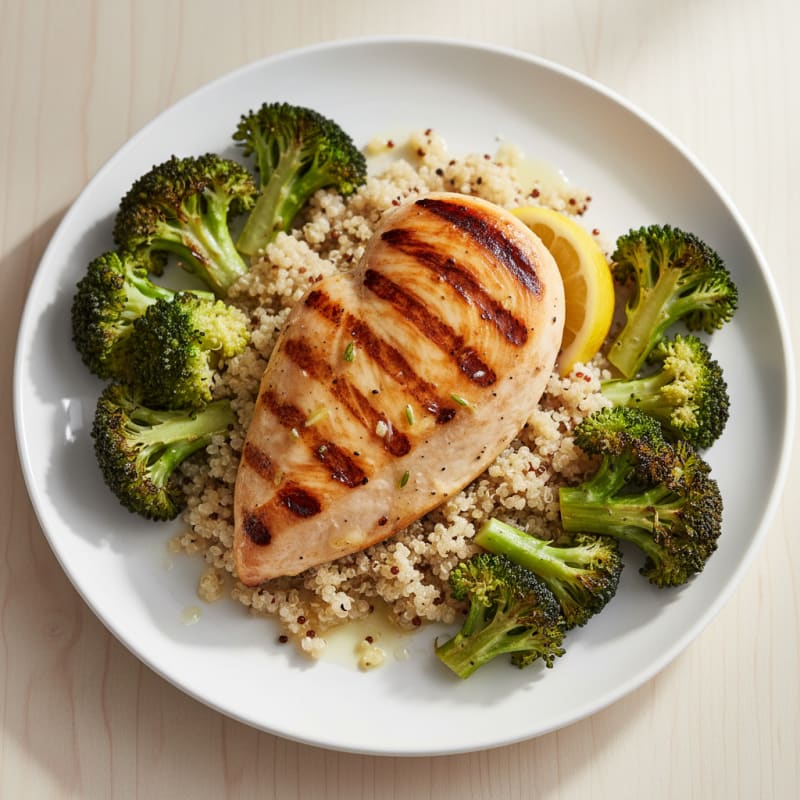 Grilled Chicken Breast with Quinoa and Roasted Broccoli
