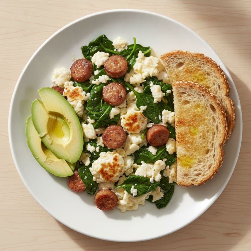 Egg White Scramble with Turkey Sausage and Spinach