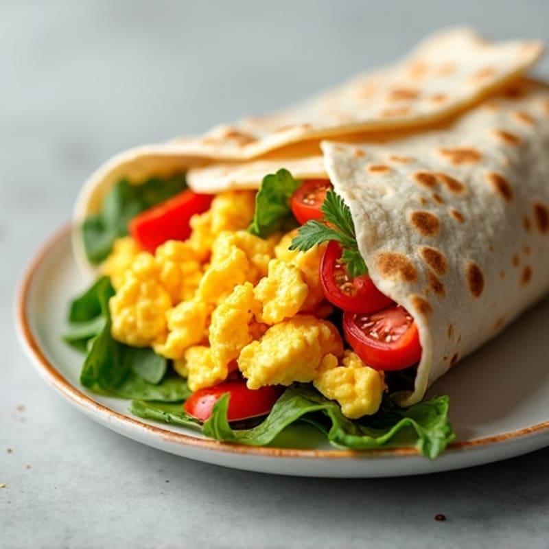 Fluffy Scrambled Egg and Fresh Veggie Wrap