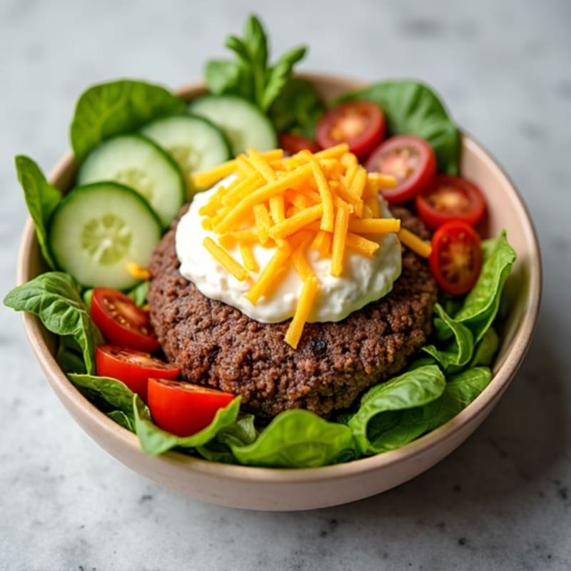 Protein-Packed Lean Ground Beef Cheeseburger Bowl with Creamy Tangy Dressing and Fresh Greens