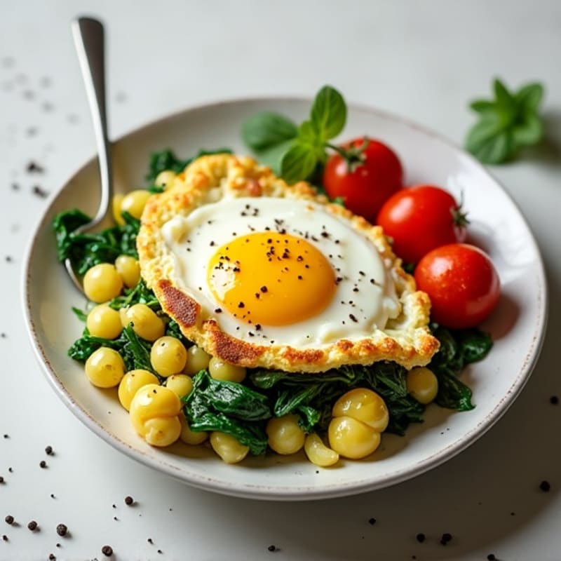 Cottage Cheese Egg Scramble with Spinach and Cherry Tomatoes