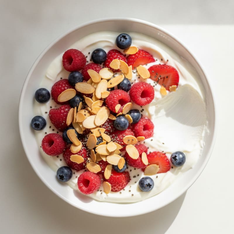 Greek Yogurt Protein Bowl with Mixed Berries and Almonds