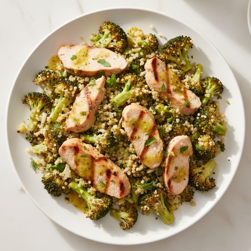 Grilled Turkey Breast Salad with Quinoa and Roasted Broccoli