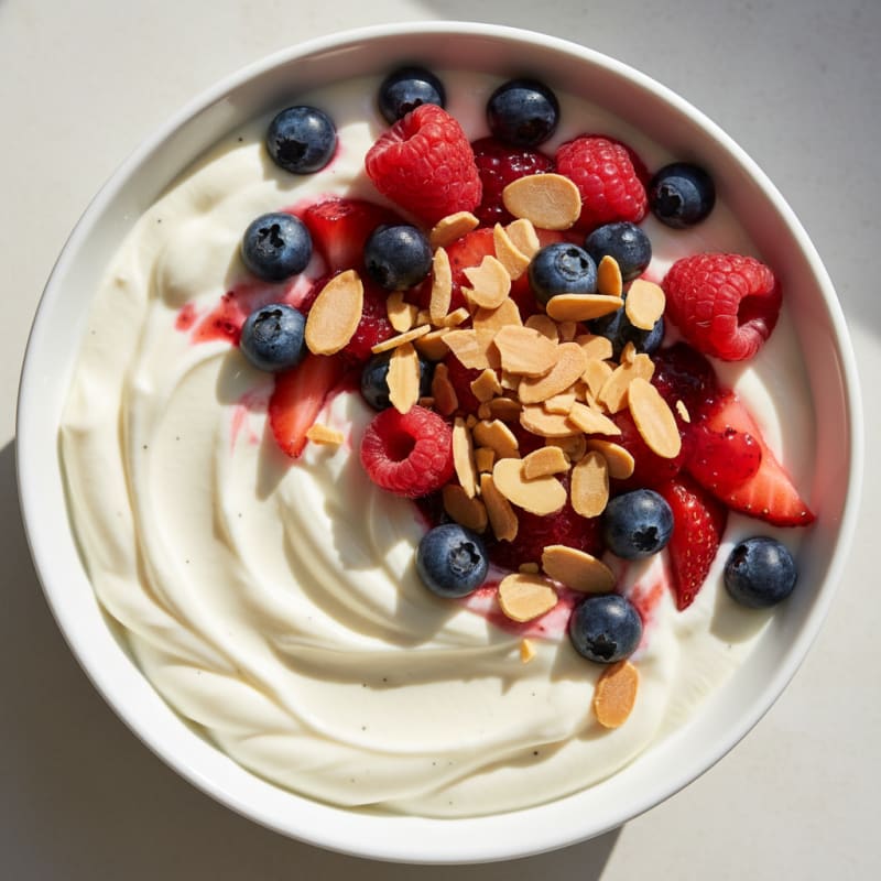 Vanilla Greek Yogurt with Protein Powder and Mixed Berries