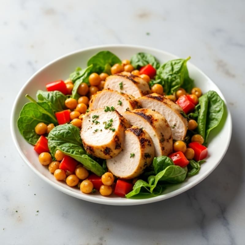 Grilled Turkey Breast Salad with Chickpeas and Red Peppers