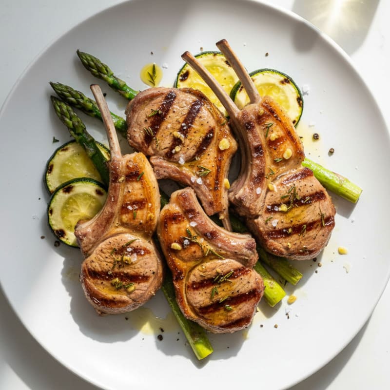 Grilled Herb Lamb Chops with Charred Vegetables