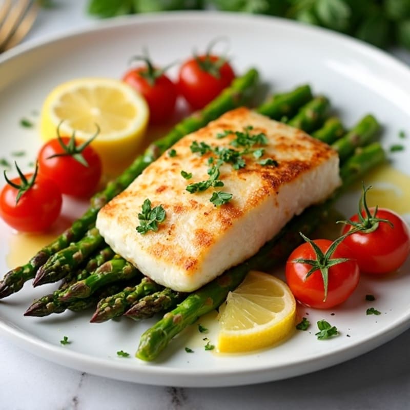 Seared Tilapia with Roasted Asparagus and Tomato