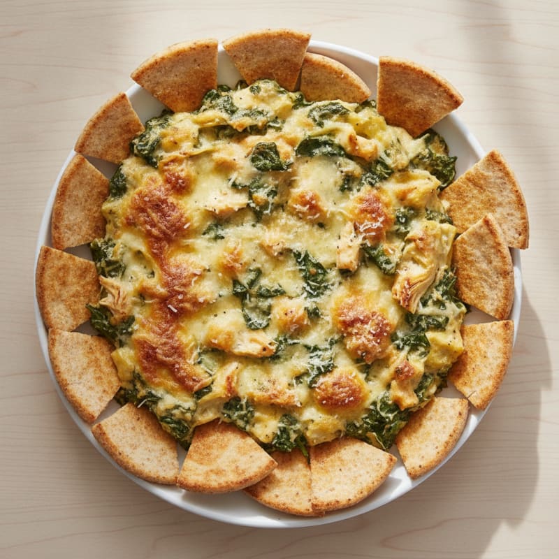 Baked Spinach Artichoke Dip with Toasted Pita