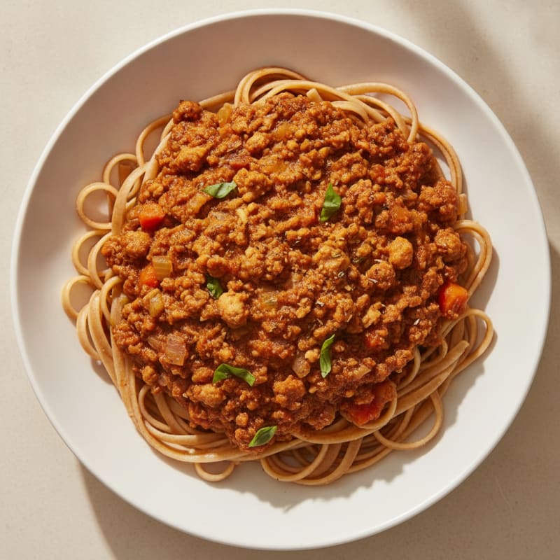 Soy Protein Bolognese with Linguine