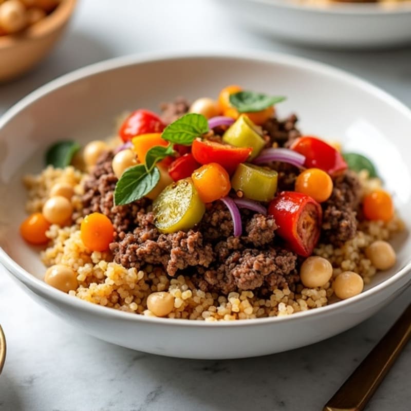 Hearty Ground Beef and Roasted Vegetable Bowl