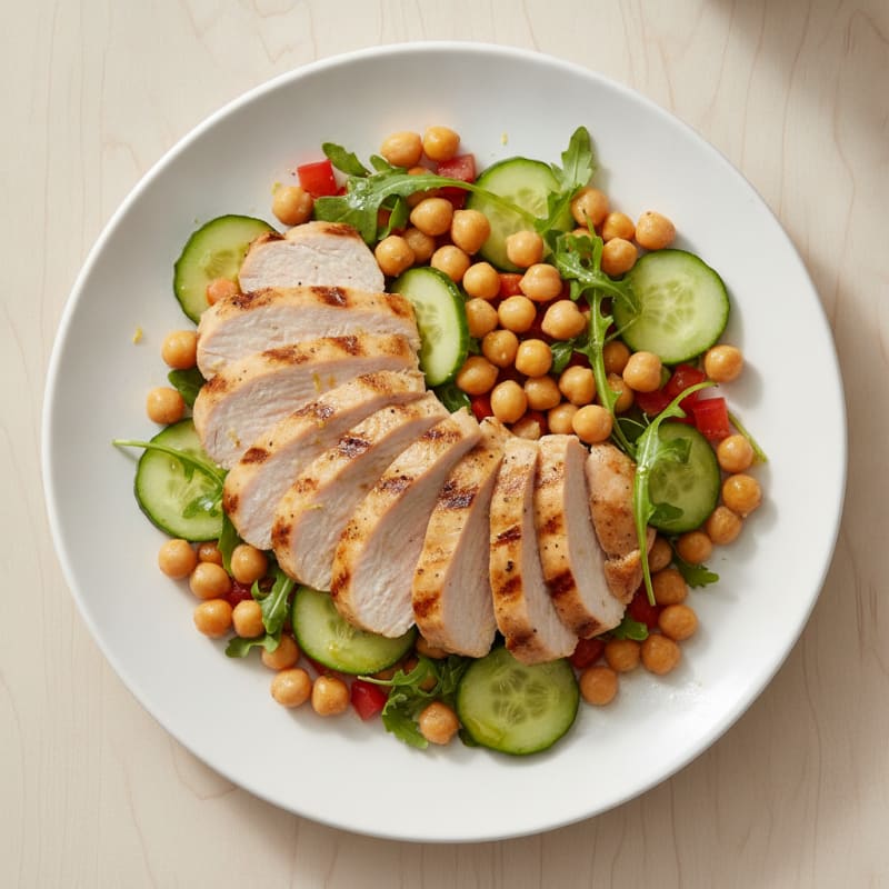 Grilled Turkey Breast Salad with Chickpeas and Crunchy Vegetables