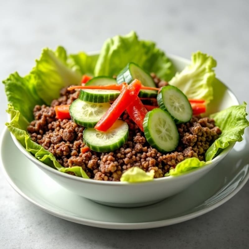 Lean Ground Beef and Crispy Lettuce Bowl with Creamy Tangy Dressing