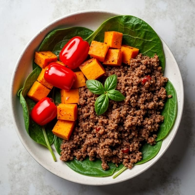 Spiced Ground Beef and Roasted Sweet Potato Bowl