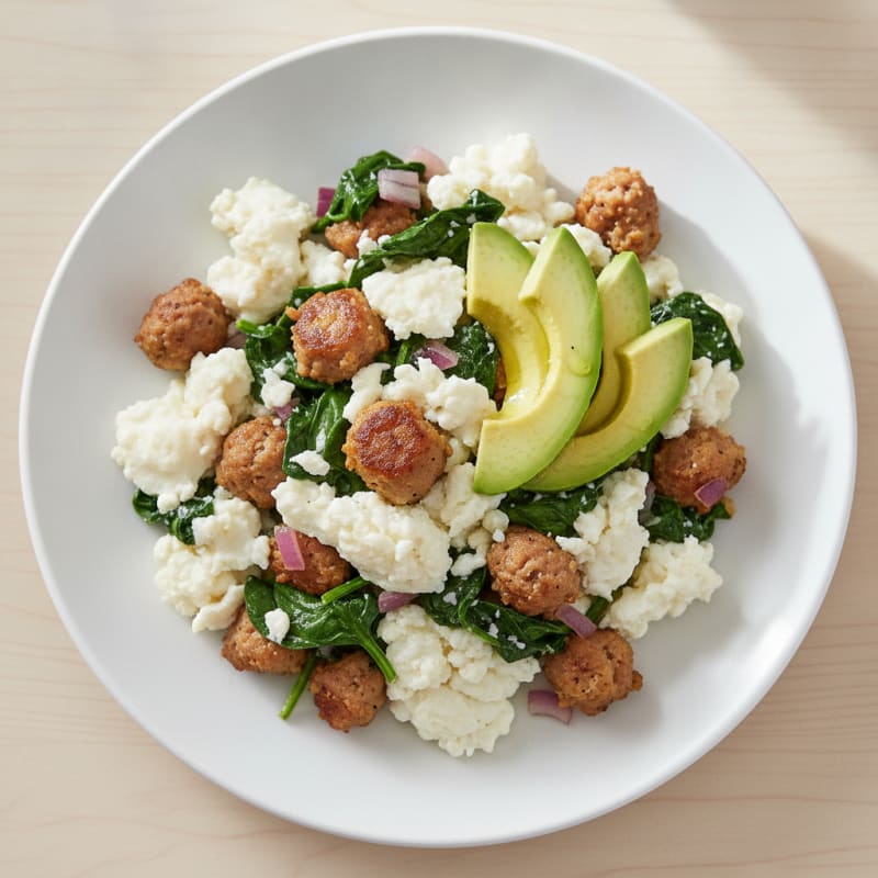 Egg White Scramble with Turkey Sausage and Spinach