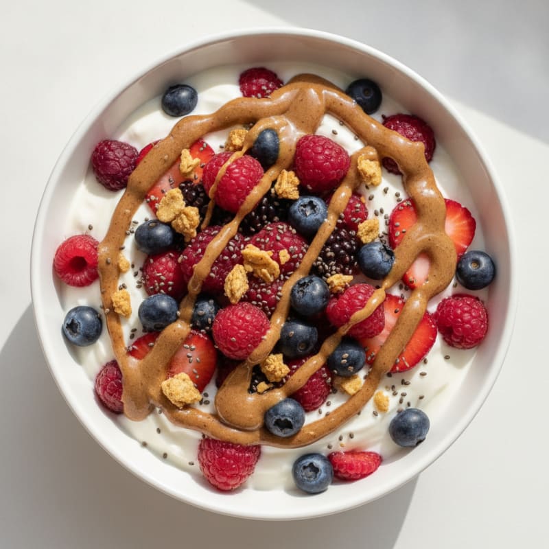 Greek Yogurt Protein Parfait with Mixed Berries and Almond Butter