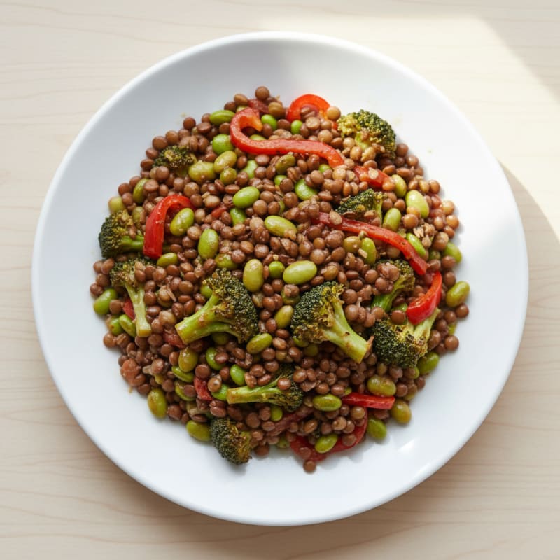Lentil and Vegetable Stir-Fry with Edamame