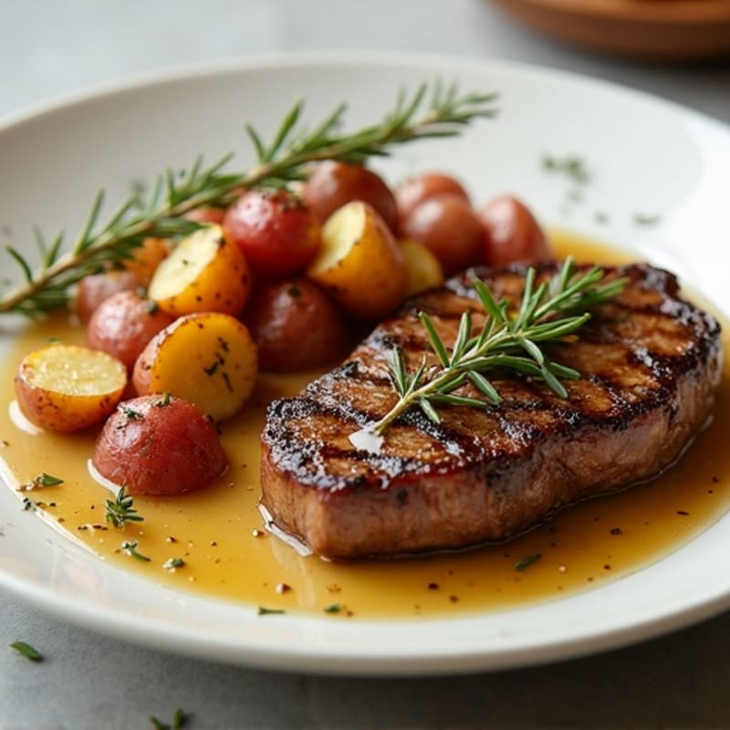Pan-Seared Garlic Butter Steak with Crispy Roasted Potatoes