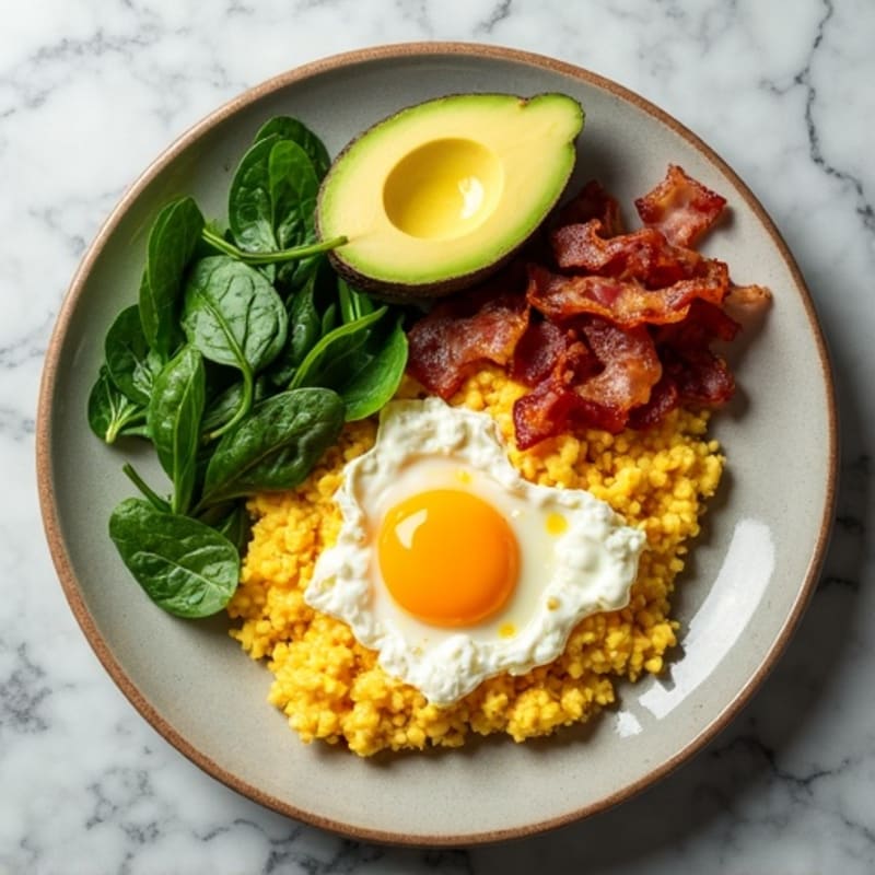 Cottage Cheese Egg Scramble with Spinach and Turkey Bacon