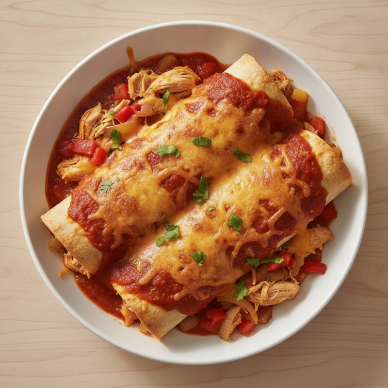 Chicken and Cheese Enchiladas with Red Sauce