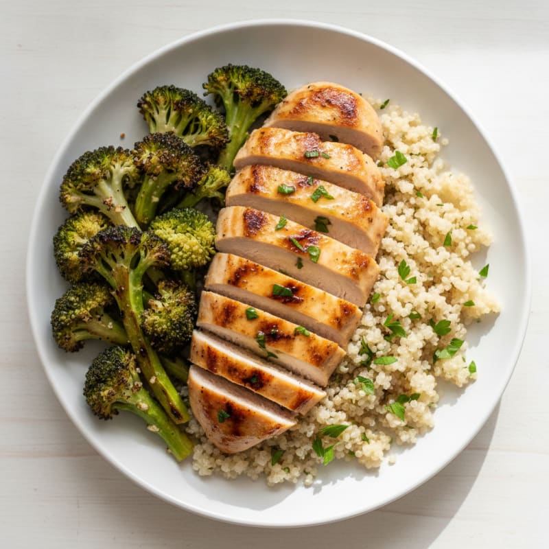 Grilled Chicken Breast with Quinoa and Roasted Broccoli