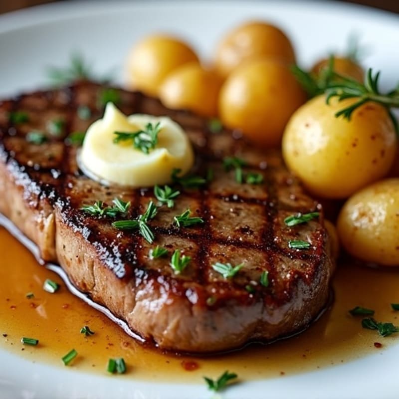 Herb-Garlic Butter Seared Steak with Roasted Baby Potatoes
