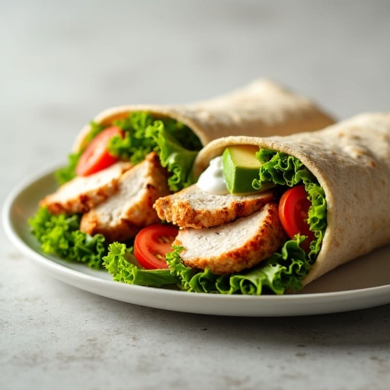 Grilled Chicken Wrap with Greek Yogurt Sauce and Mixed Greens