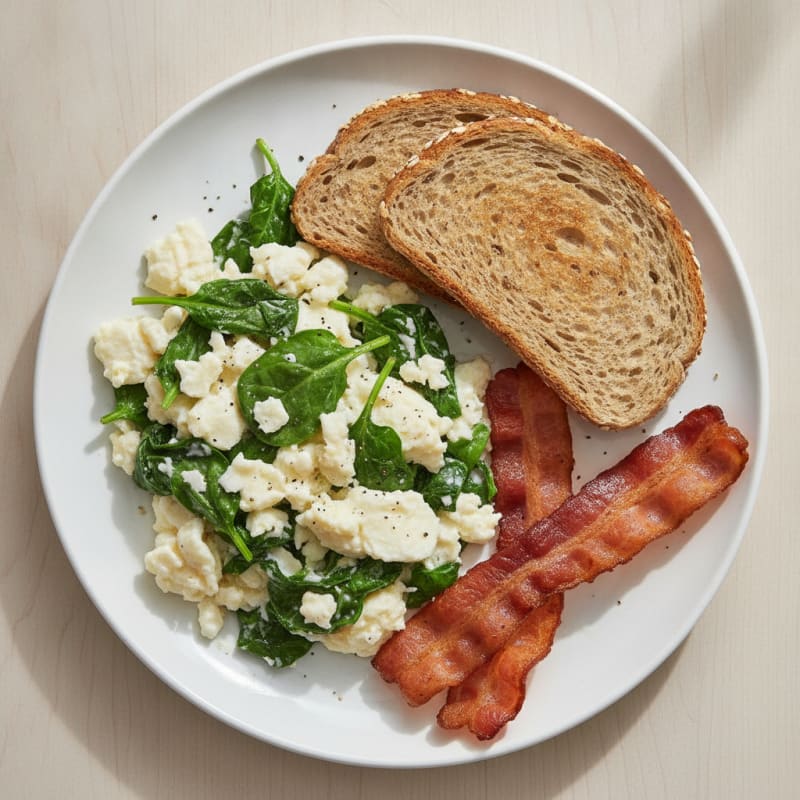 Egg White and Spinach Scramble with Turkey Bacon