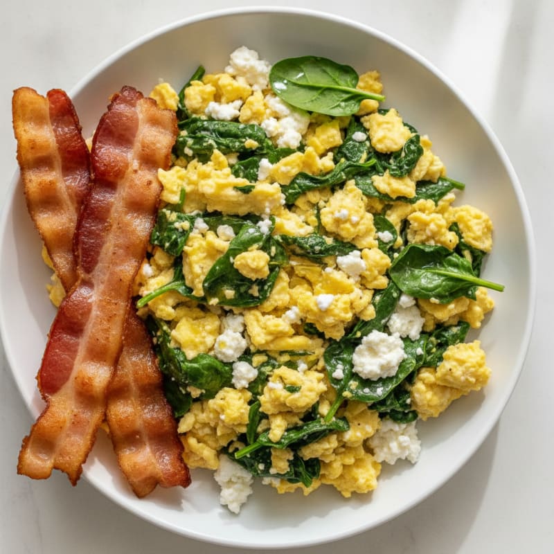 Cottage Cheese Scramble with Spinach and Turkey Bacon