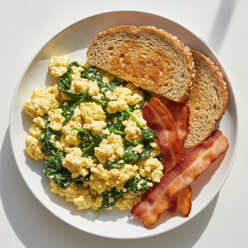 Cottage Cheese Scramble with Spinach and Turkey Bacon