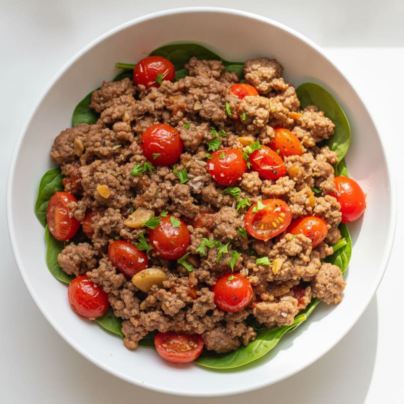 Hamburger Garlic Tomato Protein Bowl