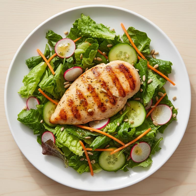 Grilled Chicken Breast with Crunchy Green Salad