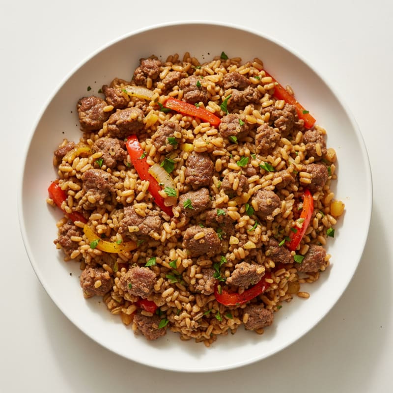 Savory Ground Beef and Brown Rice Skillet