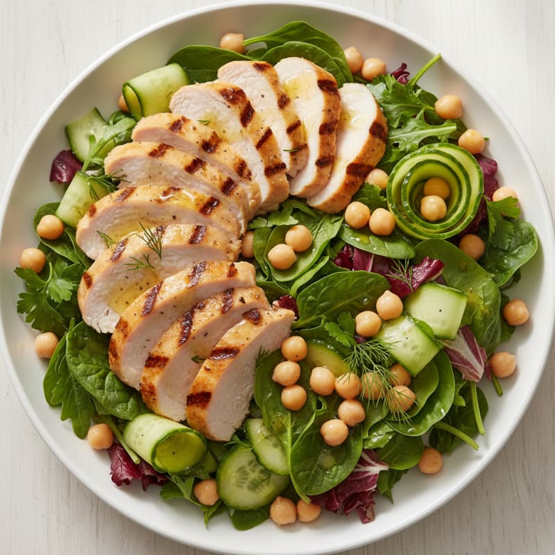 Grilled Turkey Breast Salad with Mixed Greens and Chickpeas