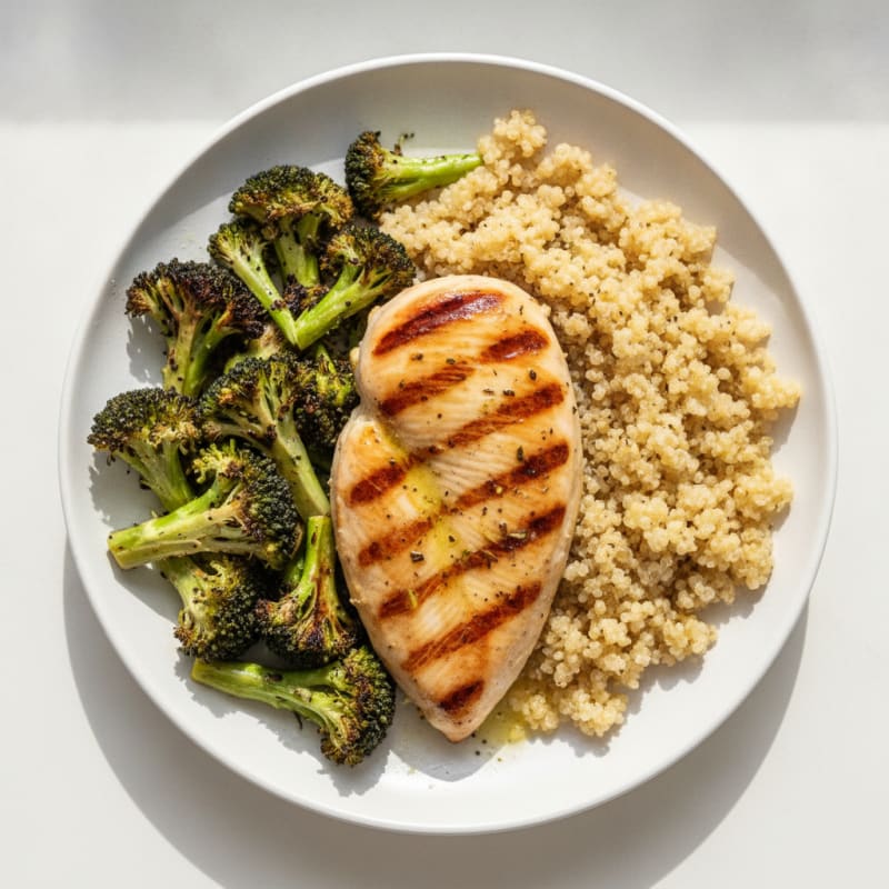 Grilled Chicken Breast with Quinoa and Roasted Broccoli