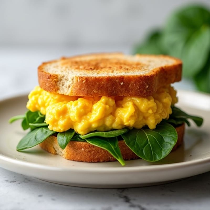 Creamy Scrambled Egg and Fresh Spinach Sandwich
