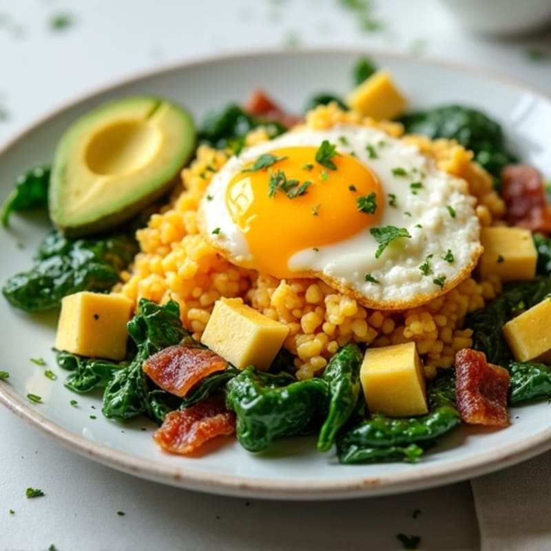 Cottage Cheese Scramble with Spinach and Turkey Bacon