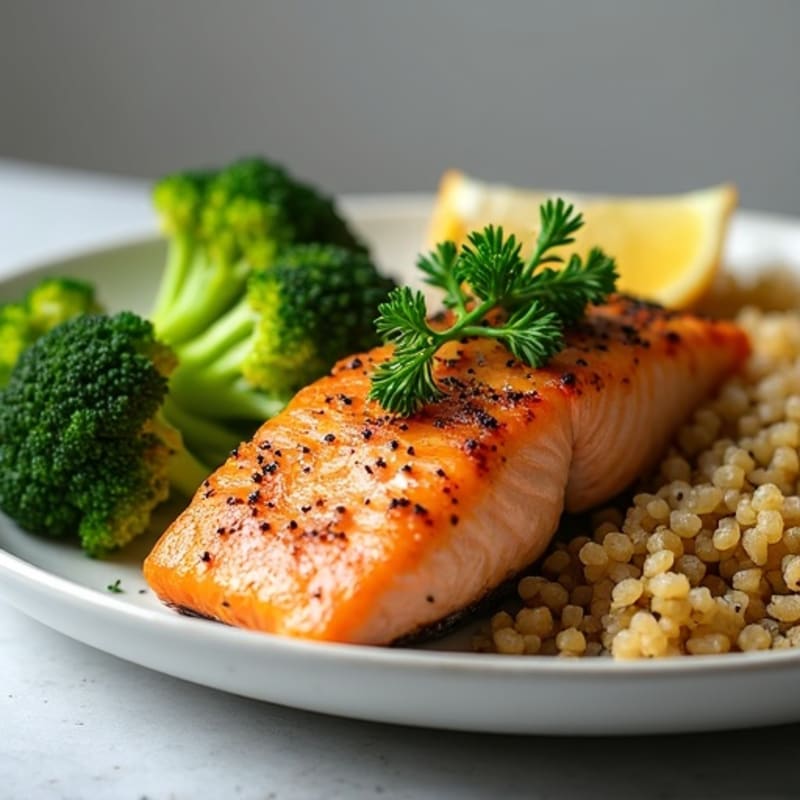 Seared Salmon with Roasted Broccoli and Quinoa