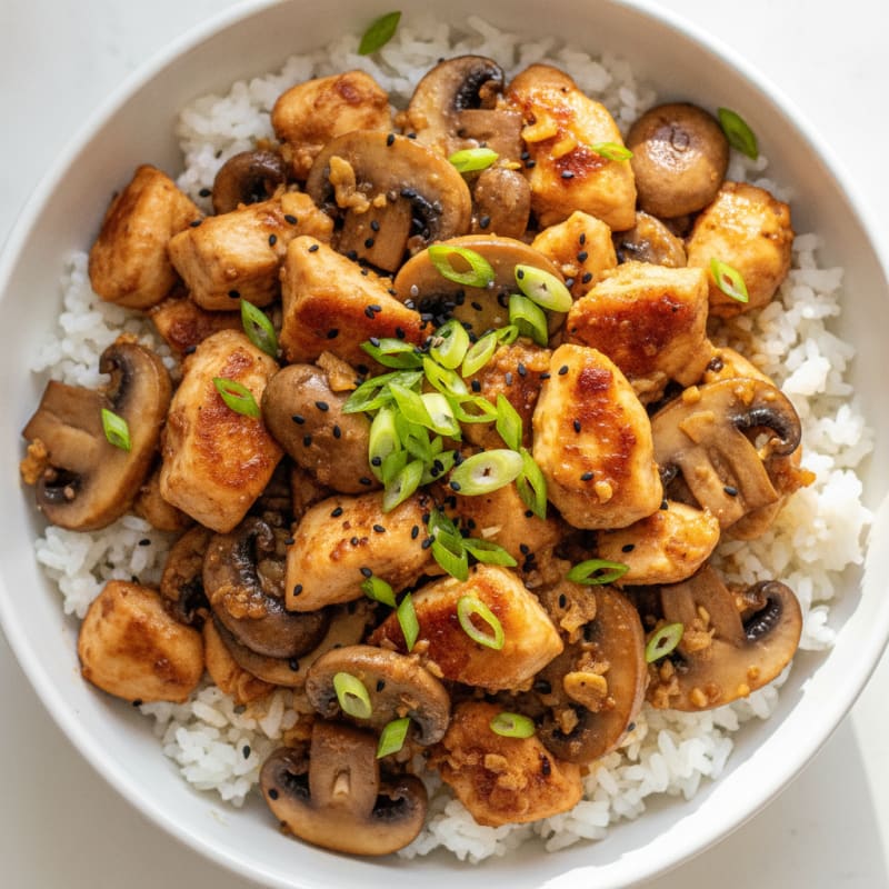 Miso-Ginger Chicken and Mushroom Rice Bowl