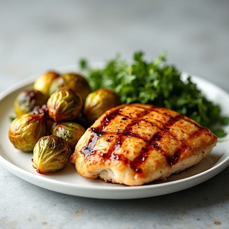 Honey-Balsamic Glazed Crispy Brussels Sprouts with Grilled Chicken