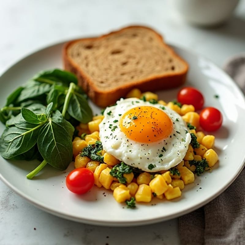 Cottage Cheese Scramble with Spinach, Cherry Tomatoes & Whole Grain Toast