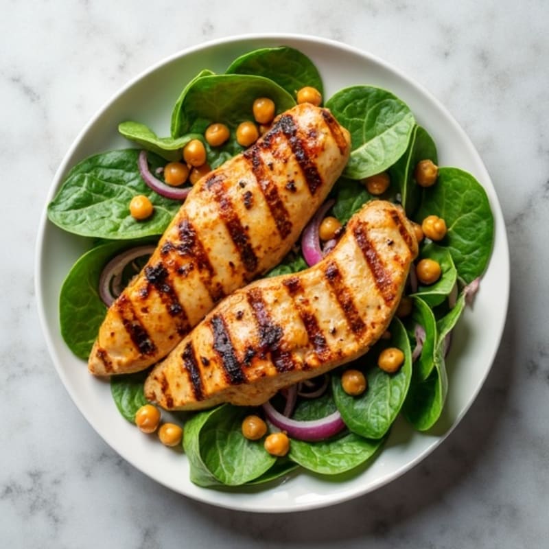 Grilled Chicken Spinach Salad with Chickpeas