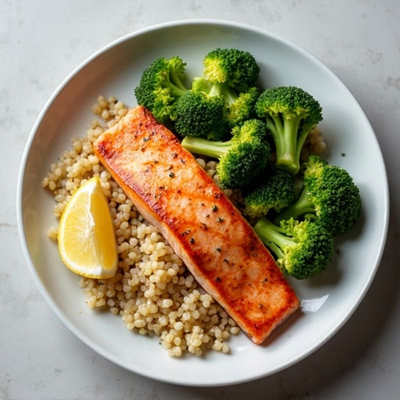 Seared Salmon with Roasted Broccoli and Quinoa