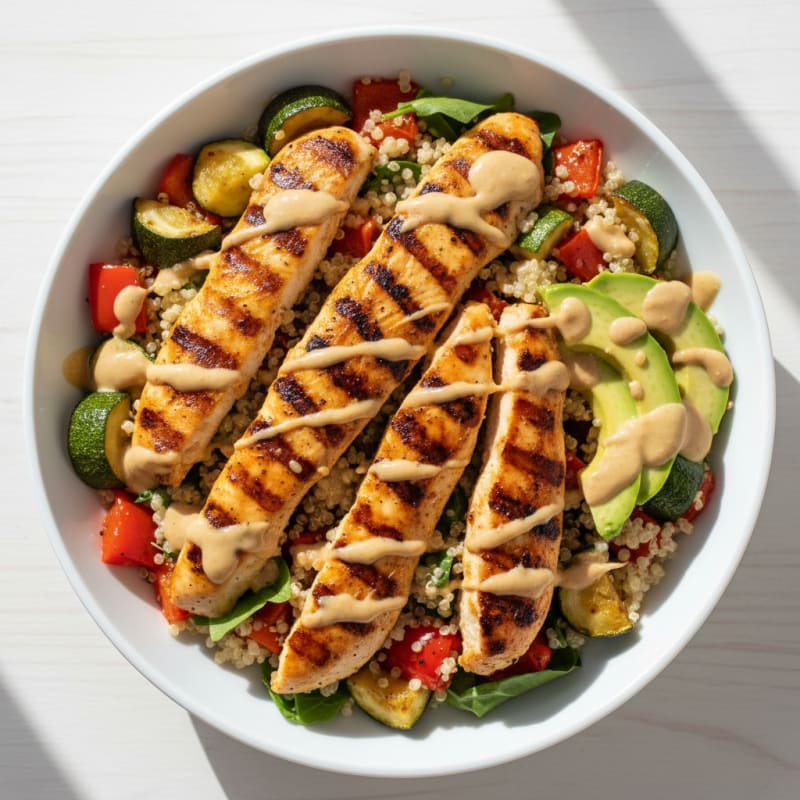 Grilled Chicken and Quinoa Bowl with Roasted Vegetables