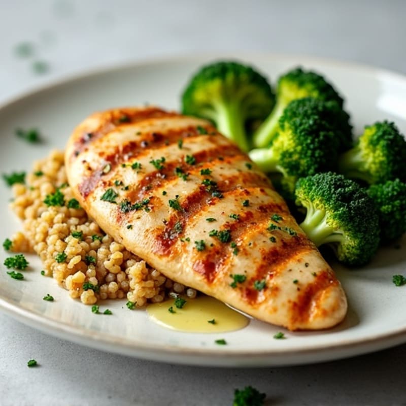 Grilled Chicken Breast with Quinoa and Roasted Broccoli