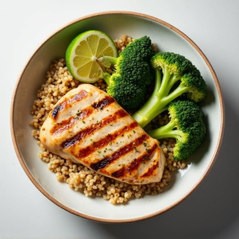 Grilled Chicken and Quinoa Bowl with Roasted Broccoli