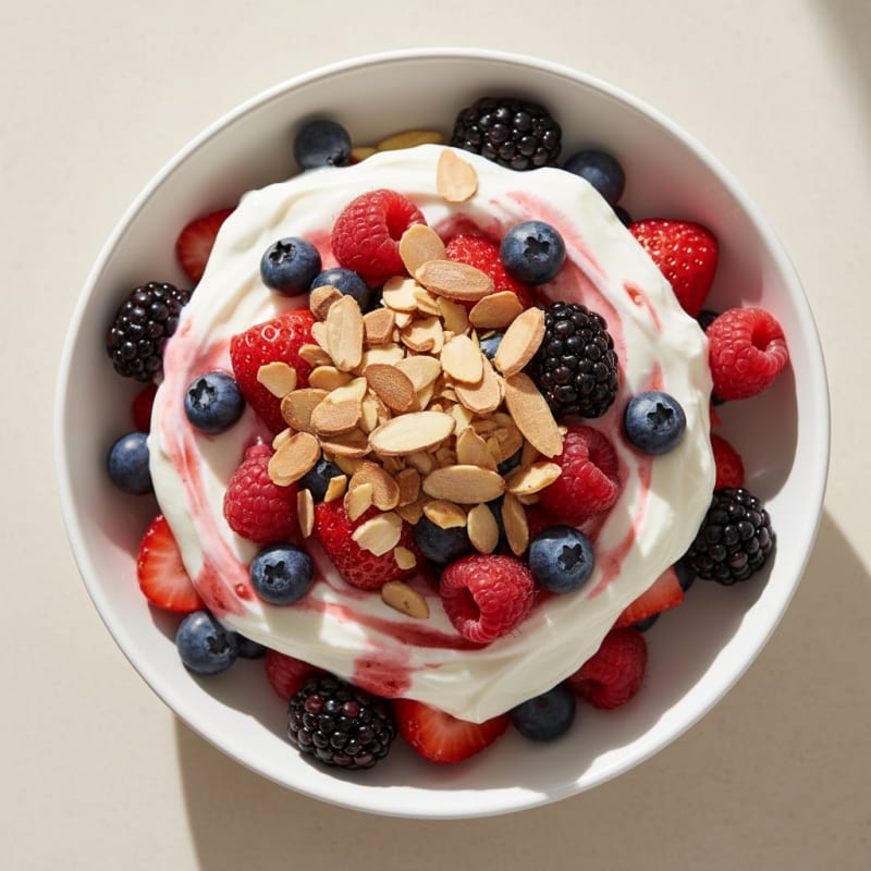 Greek Yogurt Protein Parfait with Mixed Berries and Almonds