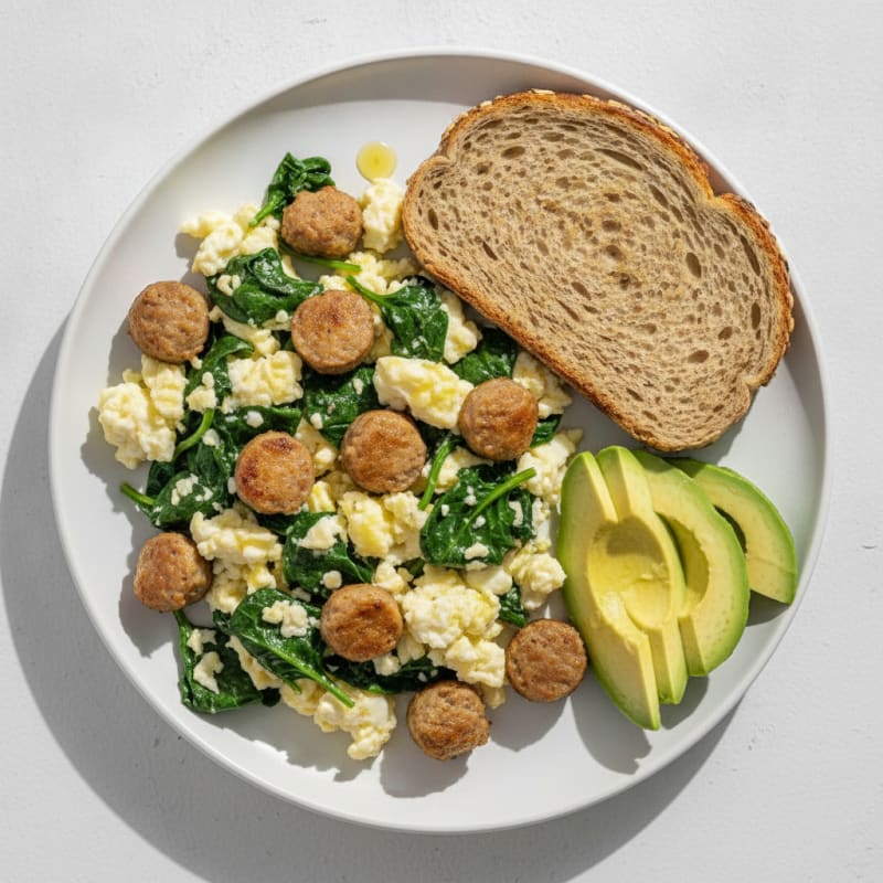 Egg White Scramble with Spinach and Turkey Sausage