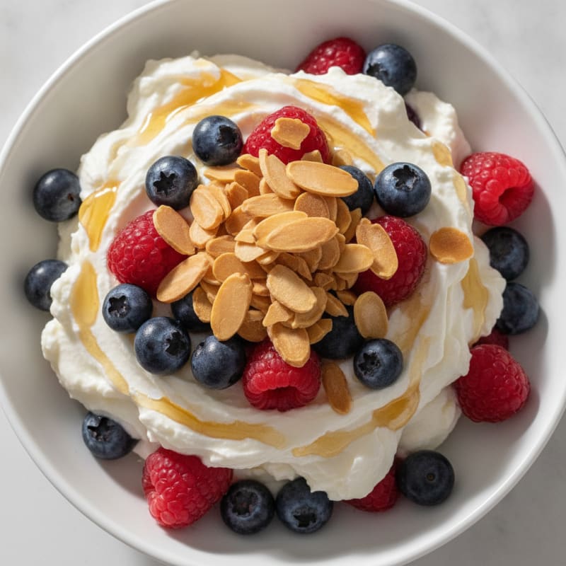 Greek Yogurt Protein Parfait with Mixed Berries and Almonds