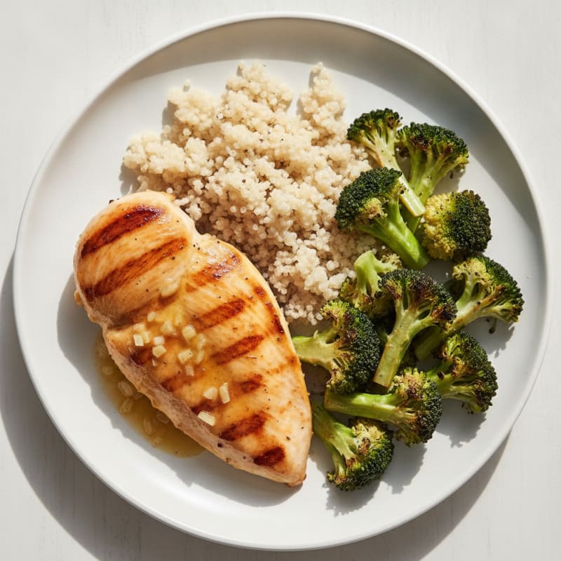 Grilled Lemon-Garlic Chicken Breast with Quinoa and Roasted Broccoli